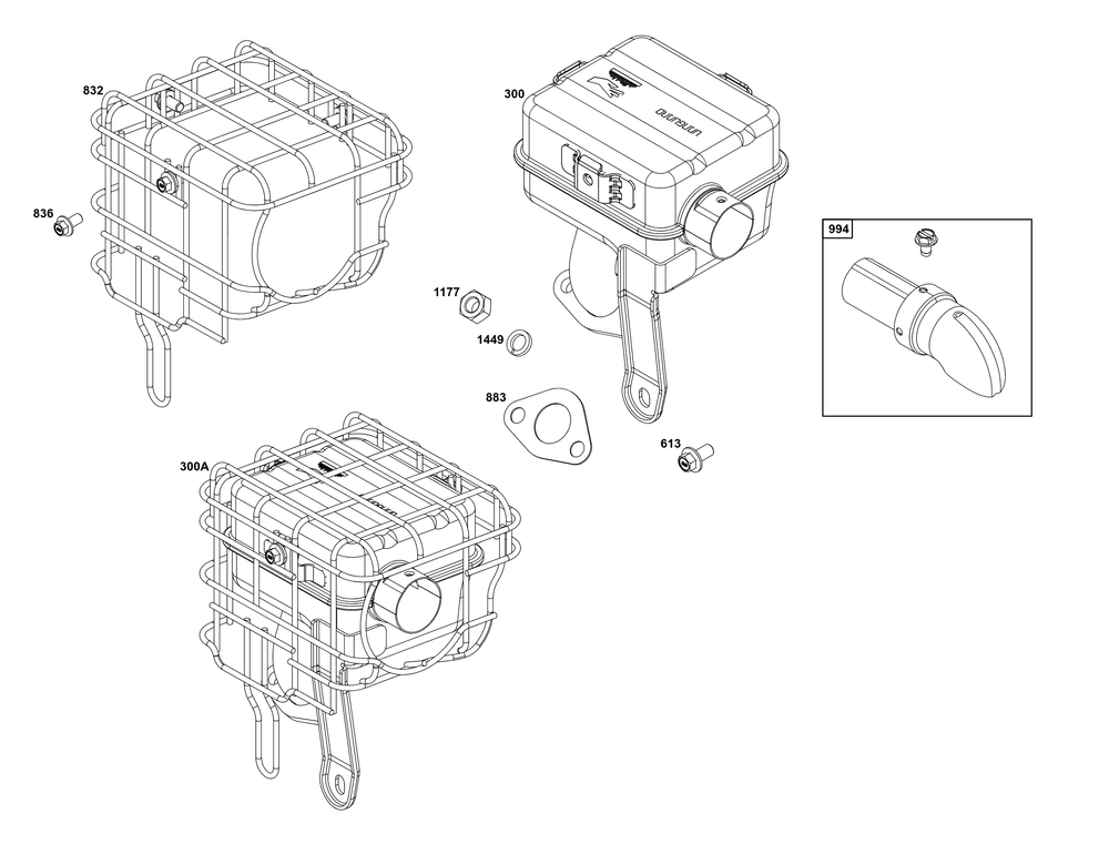 Exhaust Group Diagram and Parts List for 12V332-0129-01 100000 - 19Z999 Briggs and Stratton Engine